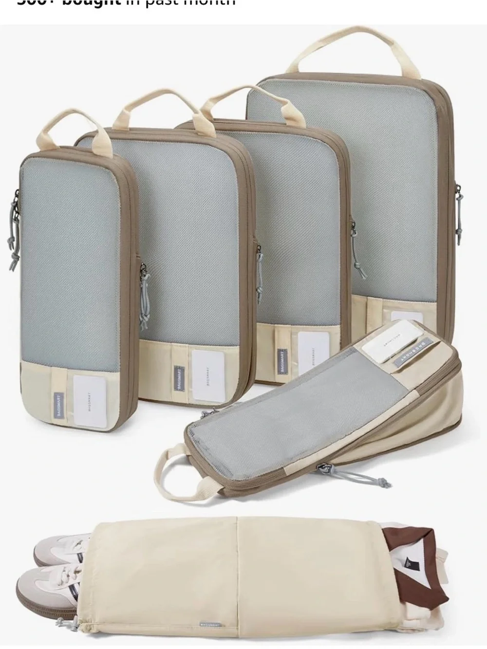 Set of  6 Beige and Light Gray Garment & Shoe Storage Bags